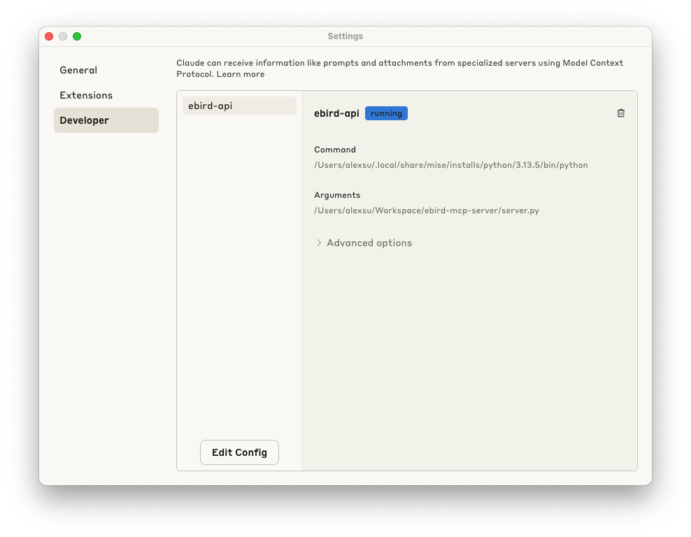 eBird MCP Server 設定頁面