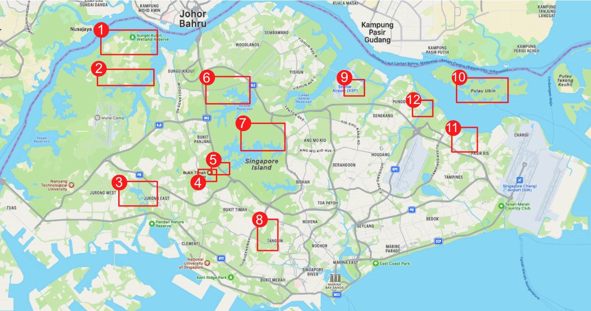 新加坡主要12個賞鳥點地圖