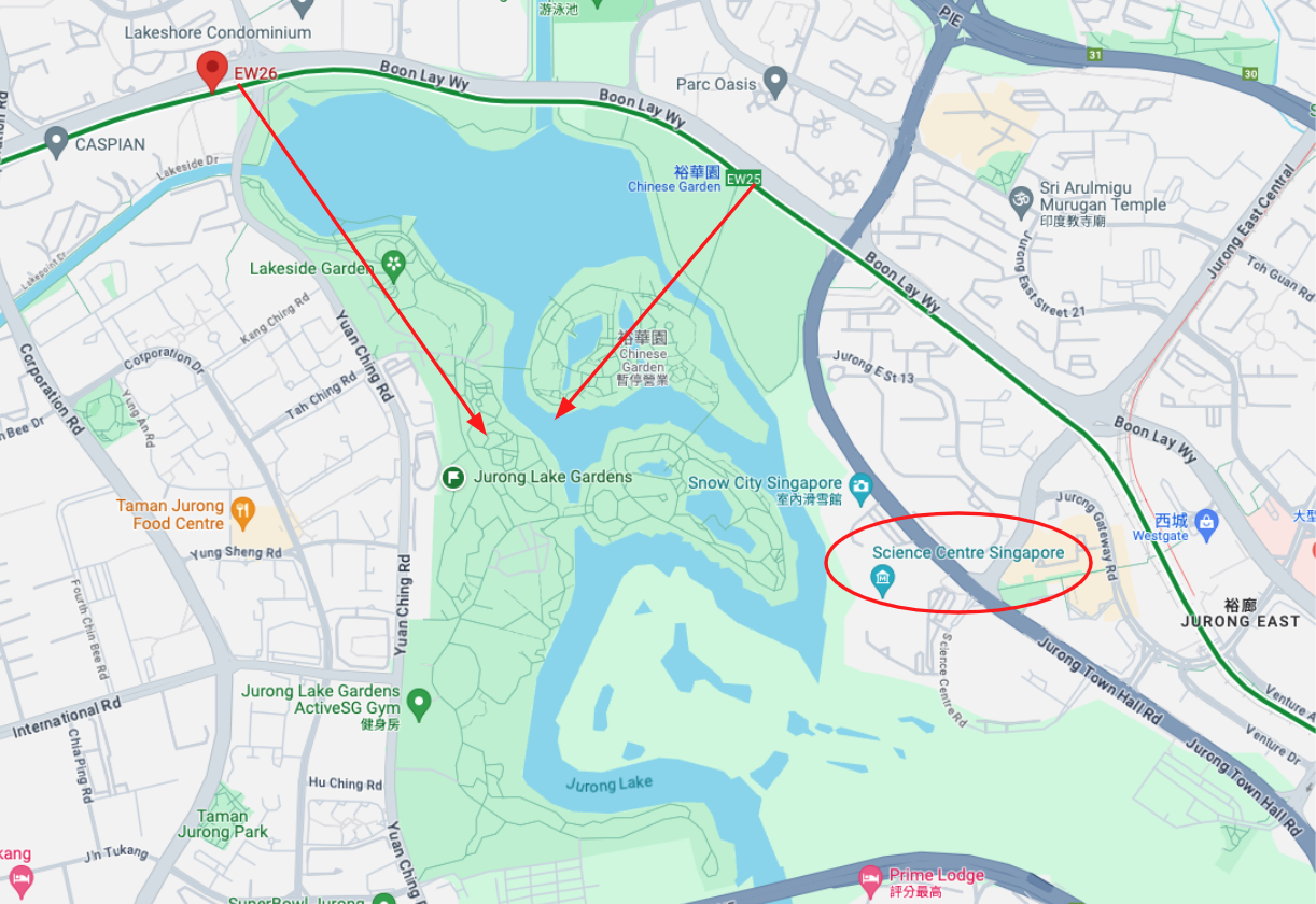 裕廊湖花園地圖與科學博物館位置