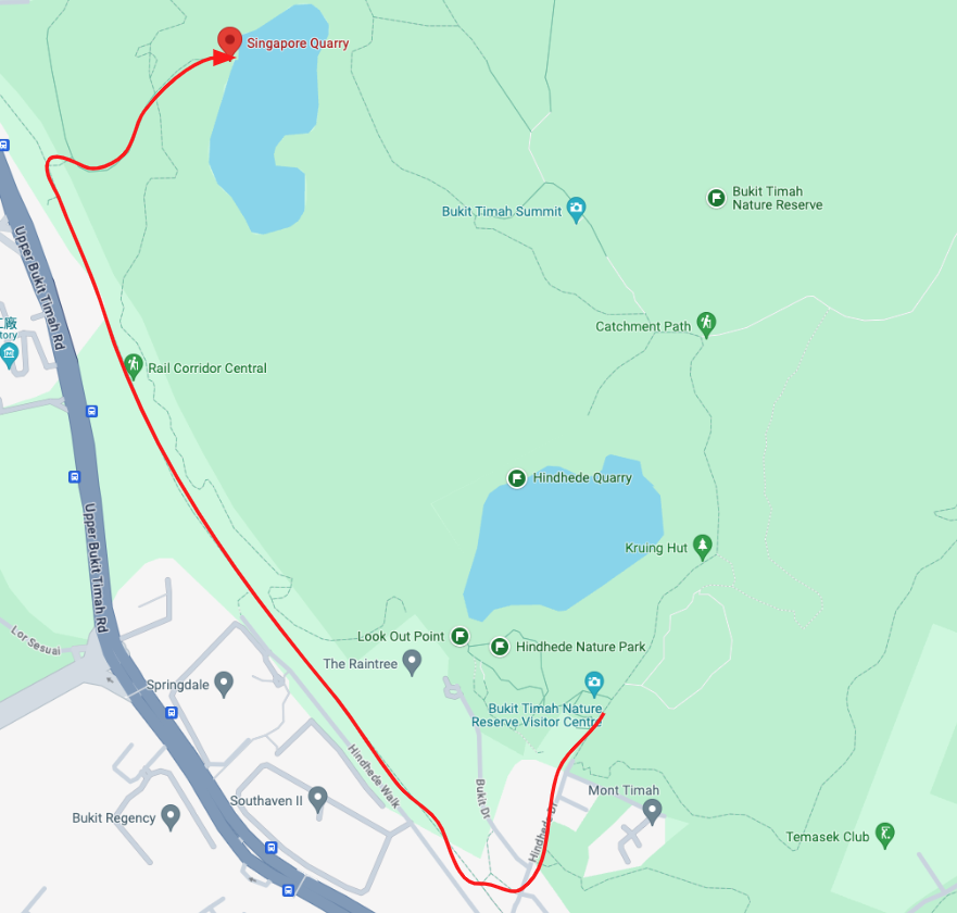 從海希德自然公園走到新加坡採石場的步行路線地圖